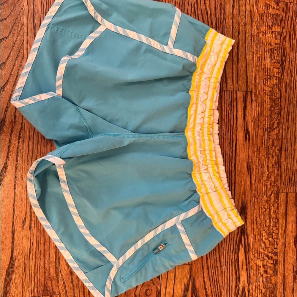 Lululemon Athletica Blue Shorts with Yellow Waistband